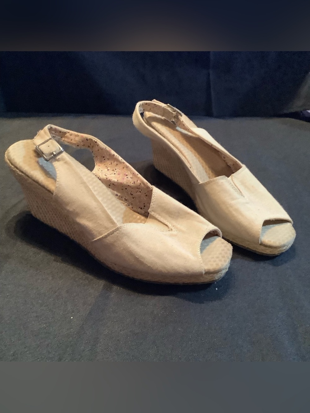 SKECHERS:  Beige Wedge Peep-Toe Slingback Women’s Sandals